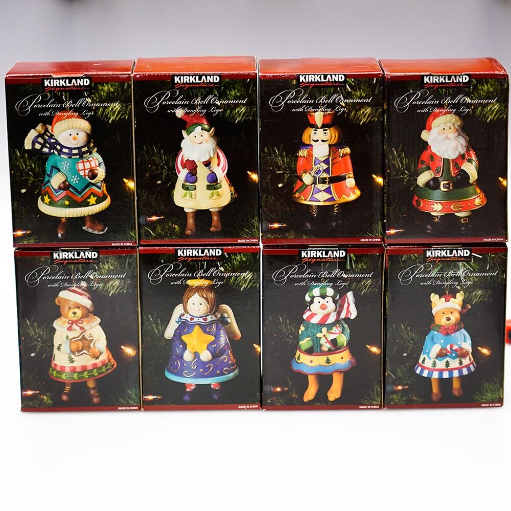 NIB Vintage Kirkland Signature Porcelain Bell Ornaments, SET of 8